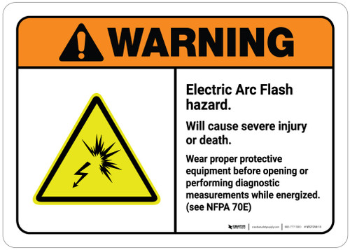 Warning: Electric Arc Flash Hazard - Wear Proper PPE Before Opening or Performing Diagnostic ANSI Landscape