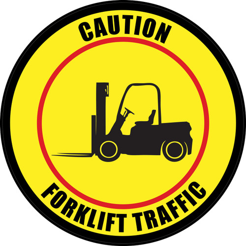 Caution: Forklift Traffic (Circle in Yellow/Red) - Floor Sign