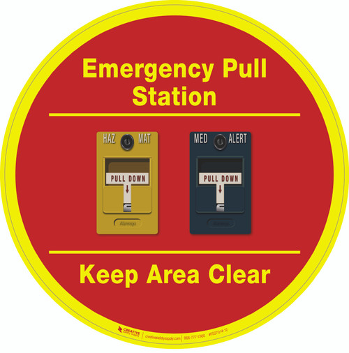 Emergency Pull Station - Keep Area Clear (Yellow/Blue Alarms) - Floor Sign