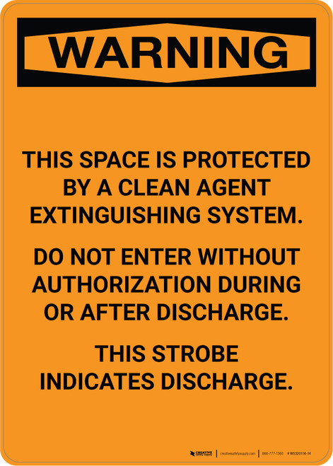 Warning: Clean Agent Extinguishing System - Portrait Wall Sign