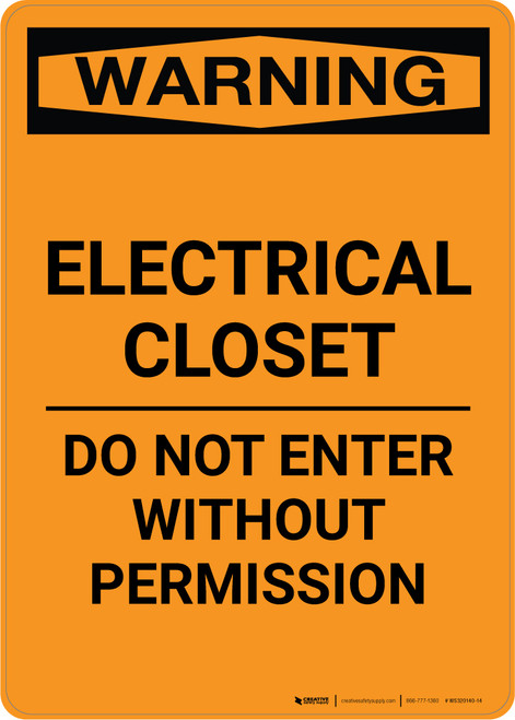 Warning: Electrical Closet - Do Not Enter Without Permission - Portrait Wall Sign