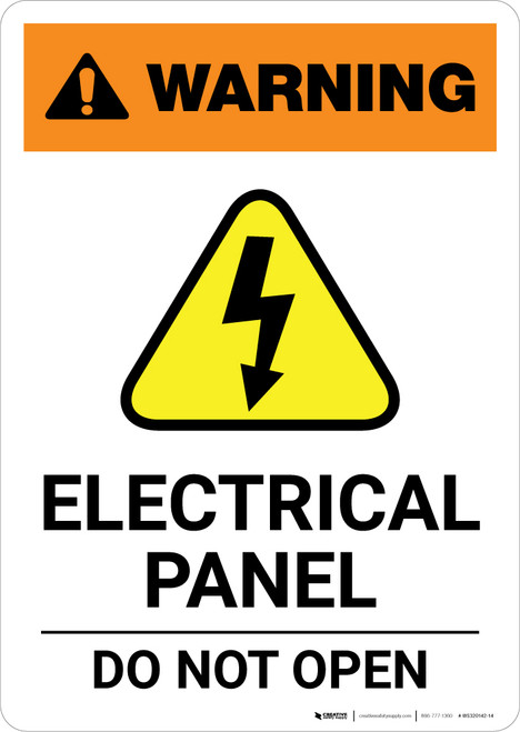 Warning: Electrical Panel - Do Not Open with Icon - Portrait Wall Sign