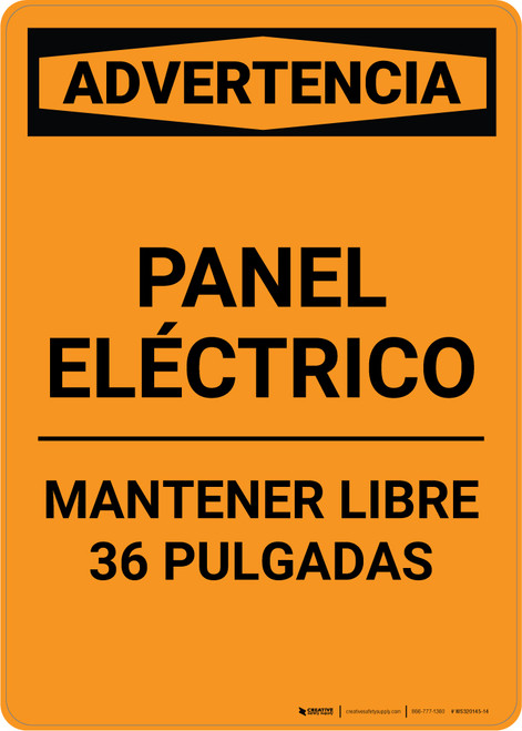 Warning: Electrical Panel - Keep Clear Spanish - Portrait Wall Sign