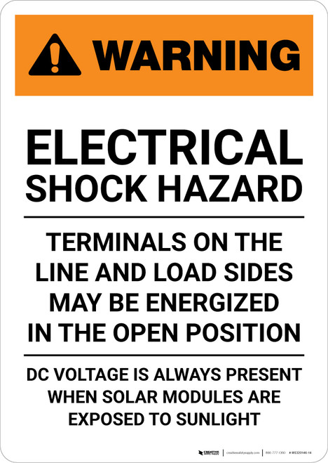 Warning: Electrical Shock Hazard DC Voltage - Portrait Wall Sign