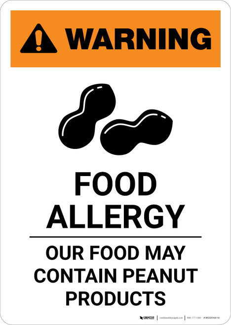 Warning: Food Allergy - Food May Contain Peanuts with Icon - Portrait Wall Sign