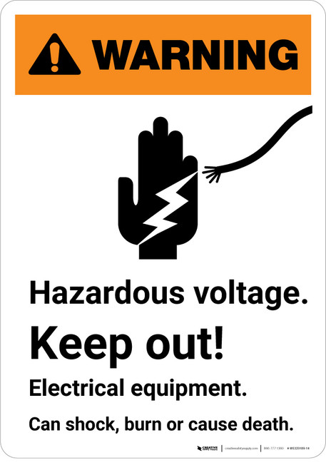 Warning: Hazardous Voltage Keep Out with Icon - Portrait Wall Sign