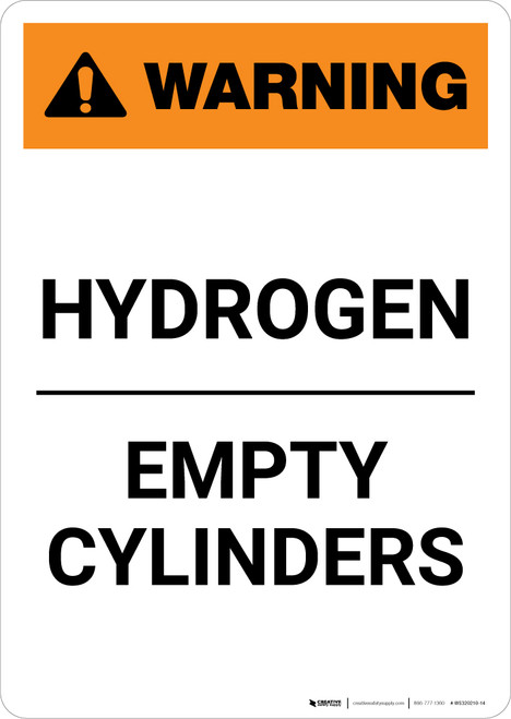 Warning: Hydrogen - Empty Cylinders - Portrait Wall Sign