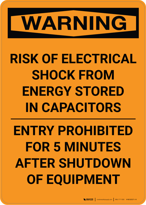 Warning: Risk of Electrical Shock from Stored Energy - Entry Prohibited - Portrait Wall Sign