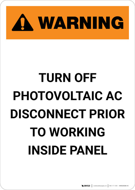 Warning: Turn Off Photovoltaic AC - Portrait Wall Sign