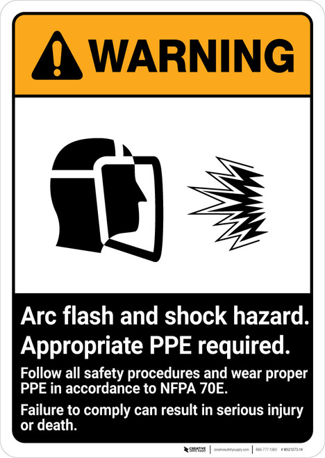 Arc Flash Warning PPE Required Sign Arc Flash Warning Label - OSHA ...