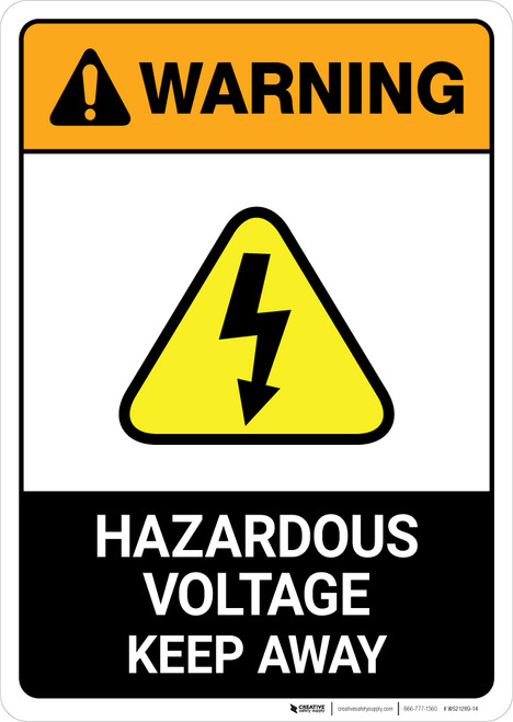 Warning: Hazardous Voltage - Keep Away with Pictogram ANSI - Portrait Wall Sign