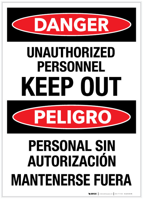 Danger: Unauthorized Personnel - Keep Out (Spanish Blingual) - Label