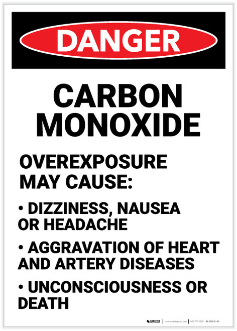 Danger: Carbon Monoxide Causes Portrait - Label