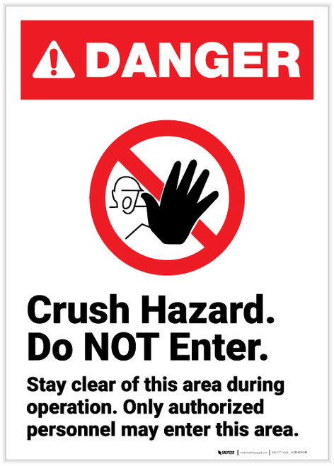 Danger: Crush Hazard Do Not Enter Portrait - Label
