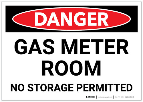 Danger: Gas Meter Room - No Storage Permitted - Label