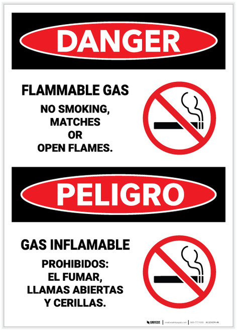 Danger: Flammable Gas/No Smoking, Matches, or Open Flame Bilingual Spanish - Label