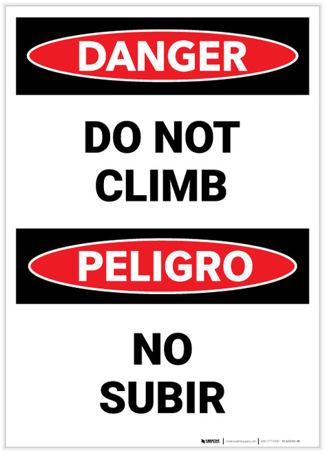 Danger: Do Not Climb Bilingual Spanish - Label
