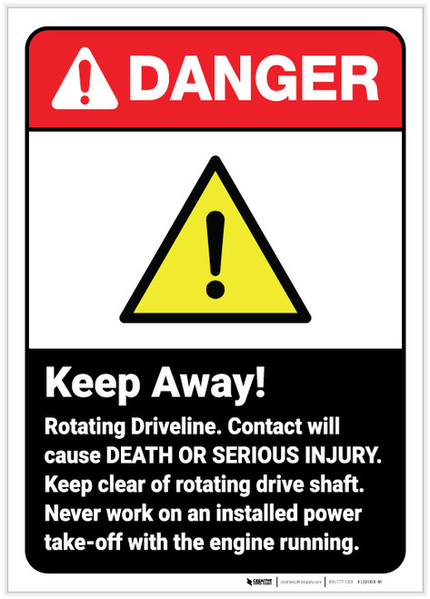 Danger: Keep Away Rotating Driveline ANSI - Label