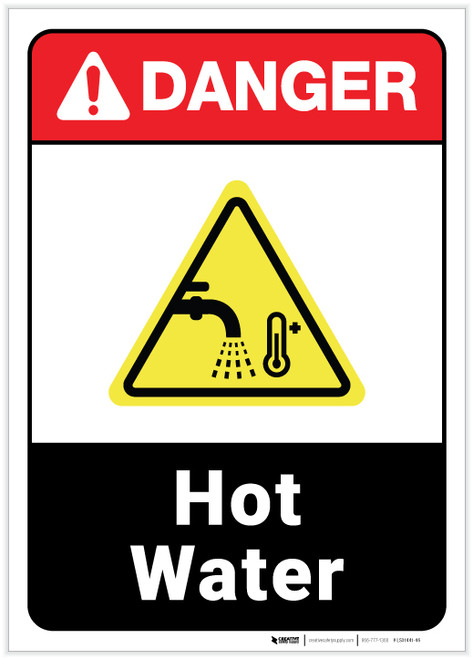 Danger: Hot Water ANSI - Label