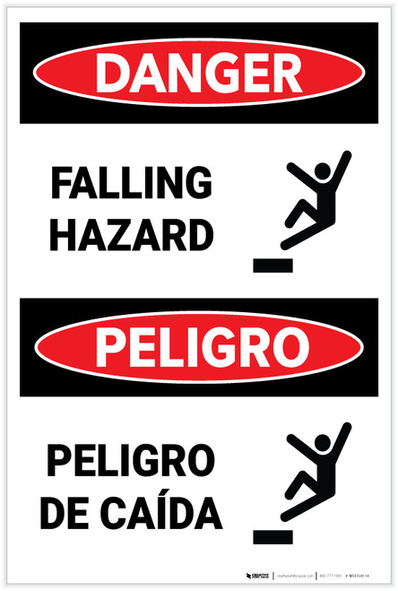 Danger: Falling Hazard with Graphic (Spanish Bilingual) - Label