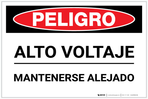 Danger: High Voltage Keep Away - Spanish - Label
