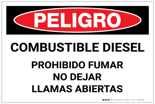 Danger: Combustible Diesel No Smoking No Open Flames - Spanish - Label