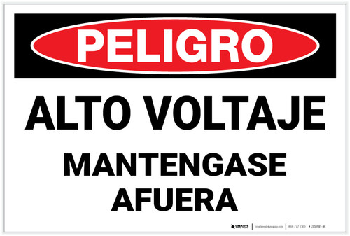 Danger: High Voltage Keep Out - Spanish - Label