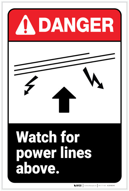Danger: Watch for Power Lines Above ANSI - Label