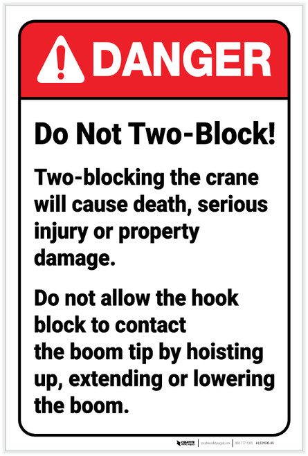 Danger: Do Not Two Block ANSI - Label