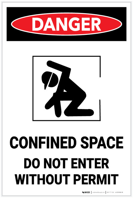 Danger: Confined Space Do Not Ener Without Permit Portrait with Graphic - Label