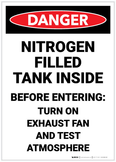 Danger: Nitrogen Filled Tank Inside Turn On Exhaust Fan - Label