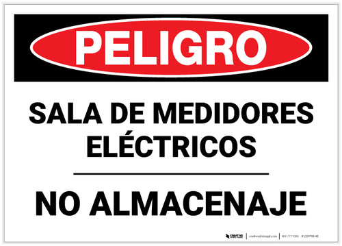 Danger: Electric Meter Room No Storage Spanish - Label