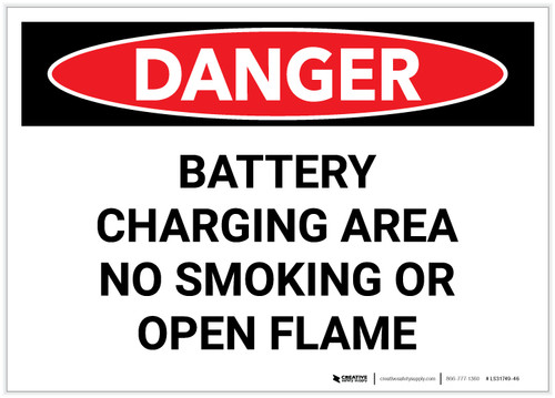 Danger: Battery Charging No Smoking or Open Flame - Label