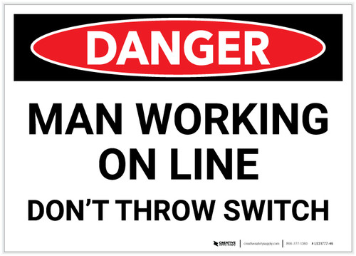 Danger: Man Working Line Don't Throw Switch - Label