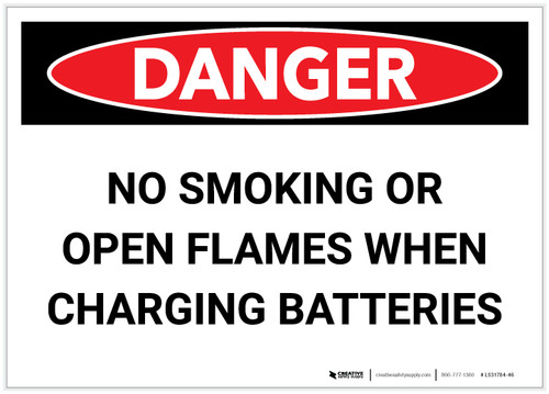 Danger: No Smoking When Charging Batteries - Label