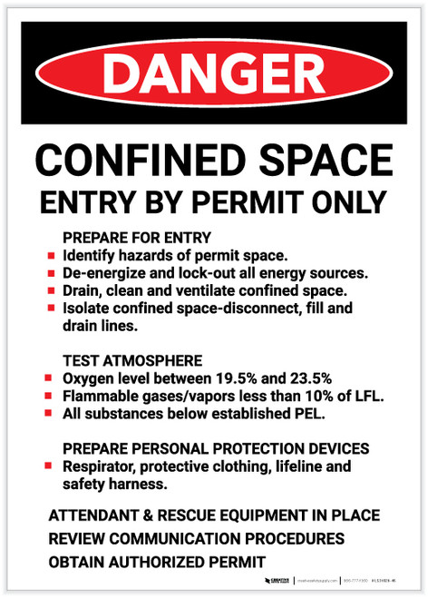 Danger: Confined Space Prepare For Entry - Label
