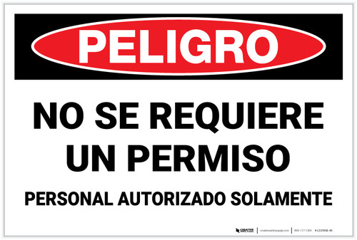 Danger: Spanish Non Permit Confined Space - Label