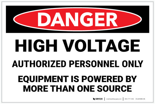 Danger: High Voltage Equipment Powered By More Than One Source Landscape - Label
