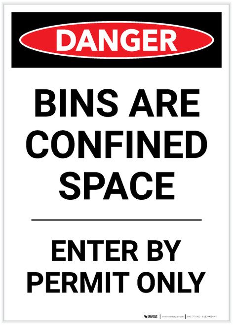 Danger: Bins Are A Confined Space Portrait - Label