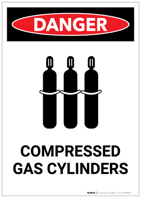 Danger: Compressed Gas Cylinders Portrait - Label