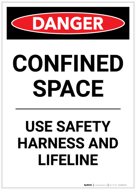 Danger: Confined Space Use Safety Harness Portrait - Label
