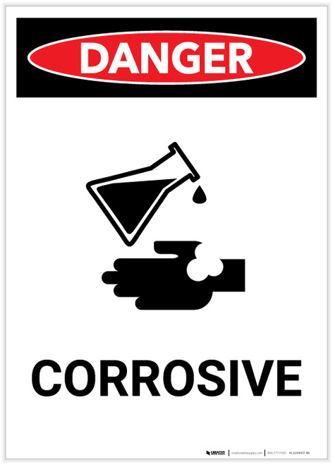 Danger: Corrosive With Icon Portrait - Label