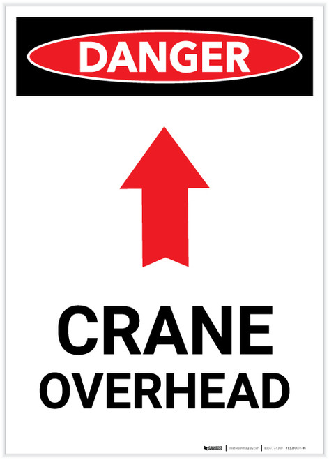 Danger: Crane Overhead With Arrow Portrait - Label