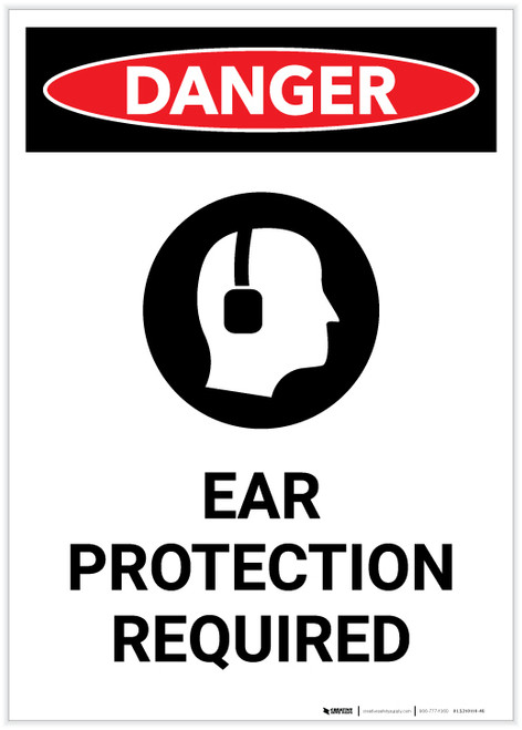 Danger: Ear Protection Required with Graphic Portrait - Label
