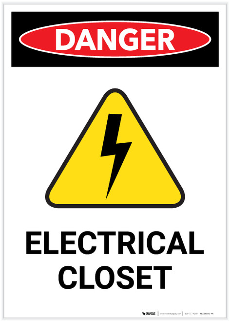 Danger: Electrical Closet with Hazard Icon Portrait - Label