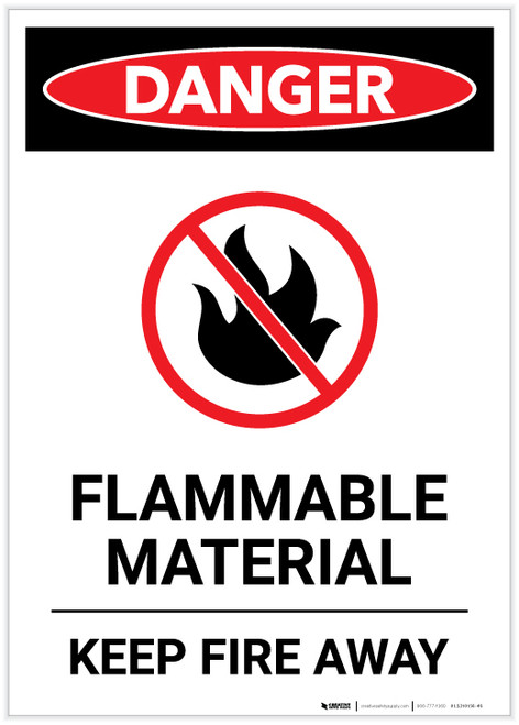 Danger: Flammable Material Keep Away With Icon Portrait - Label