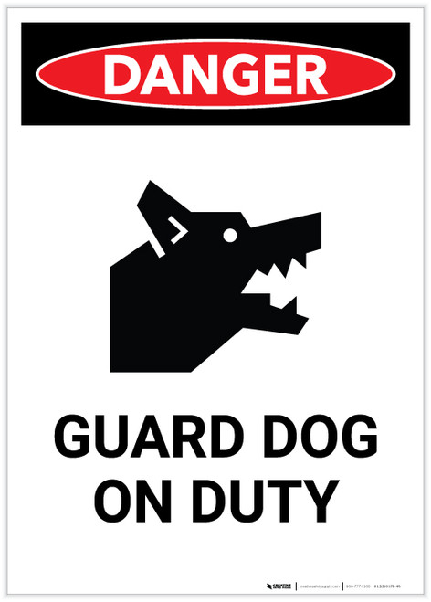 Danger: Guard Dog on Duty with Icon Portrait - Label