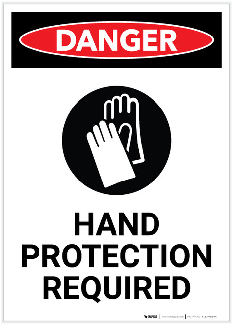 Danger: Hand Protection Required with Icon Portrait - Label