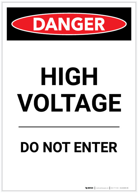 Danger: High Voltage Do Not Enter Portrait - Label