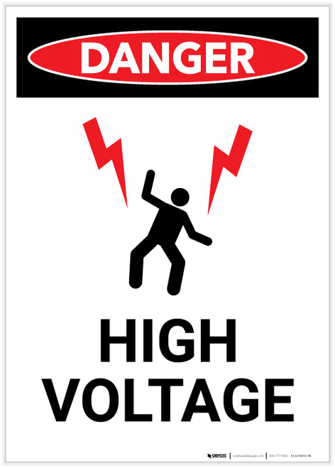 Danger: High Voltage With Lightning Bolts Graphic Portrait - Label